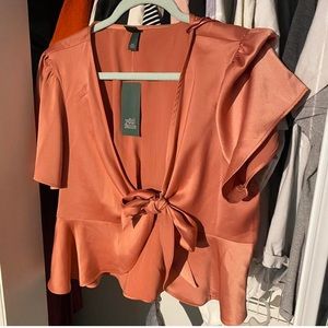 NWT Wild Fable Silky Tie Front Top in Blush size XXL